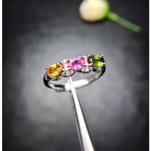 New shop promotes natural tourmaline ring, popular design, multicolored jewel row lady, special 925 silver handmade