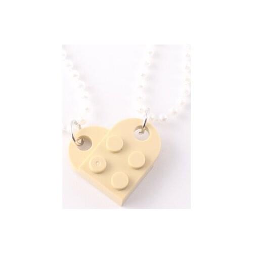 New Tide 2pcs Couples Brick Heart Pendant Shaped Necklace Friendship Jewelry Made with Building Block Pearl Elements Valentines