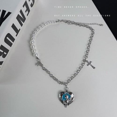 Heart Necklace Woman Cross Necklaces Women Chain High Quality Pendant Girls Jewelry Silver Color Vintage Kpop Stainless Collares