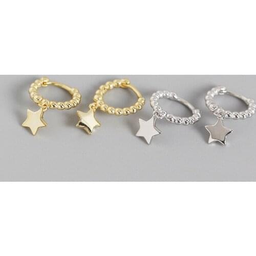 YPAY 100% Genuine 925 Sterling Silver Hoop Earrings for Women INS Star Pendant Beads Circle Brinco Fine Jewelry YME910