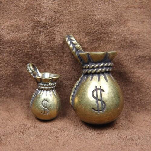 Vintage Copper Lucky Dollars Money Bag Figurines Ornaments Desk Decorations Handmade Brass Car Key Ring Pendant Home Decor Craft