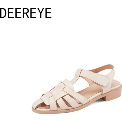 2021 Summer Women White Roman Woven Casual Retro Flat Toe Sandals Ankle Strap Breathable Ponited Toe Fashion Daily Shoes BE77