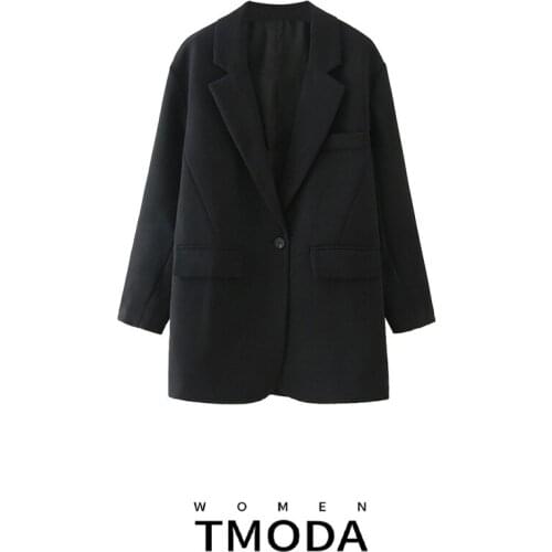 TMODA427 2021 Women Blazer Formal Lady Office Work Suit Pockets Black Jackets Coat Slim Women Blazer Femme Jackets