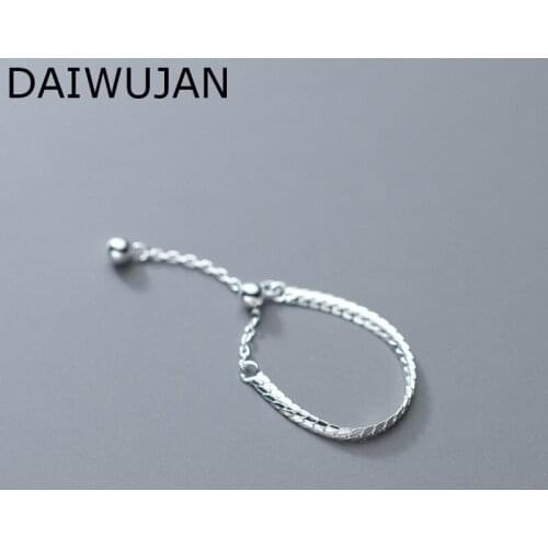 DAIWUJAN 100% 925 Sterling Silver Ring Sizable Punk Geometric Chain Adjustable Rings for Women Minimalist Finger Couple Jewelry