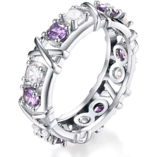 Cross lovers' finger ring for lady two cz zircon luxury hot Princess women Wedding Engagement Ring Plata color jewelry