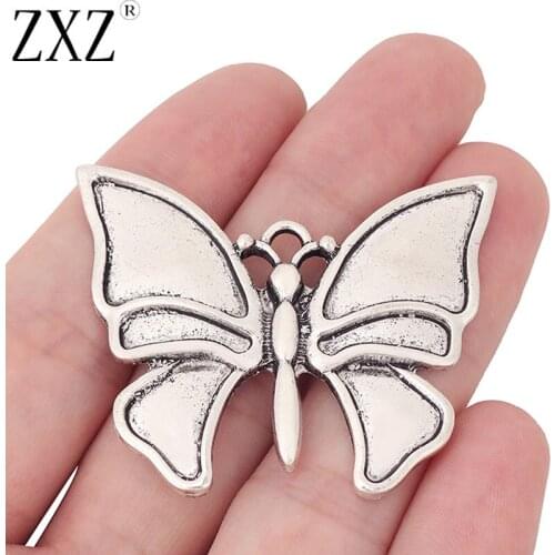 ZXZ 5pcs Tibetan Silver Large Butterfly Charms Pendants for Necklace Jewelry Making Findings 49x40mm