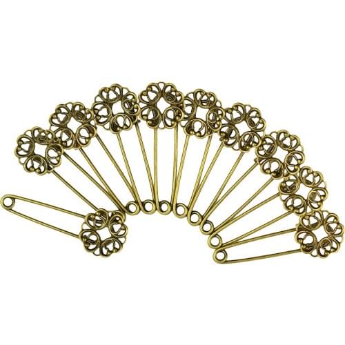 10pcs Blank Filigree Flower Base DIY Hijab Brooches Safety Pins Retro Bronze