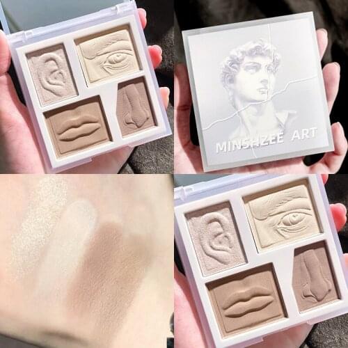 3D Contour Powder Pallete Makeup Powder Make Up Palette Highlight Palette 4 Highly Pigmented Face Highlighter Shimmer Colors