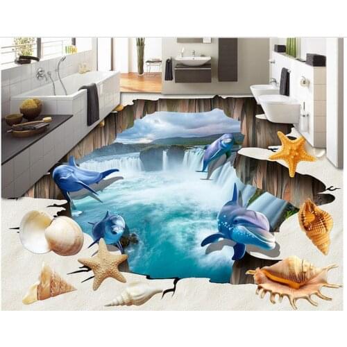 3d floor painting wallpaper Dolphin Beach Shell Living Room Bathroom 3D Floor 3d wallpaper pvc
