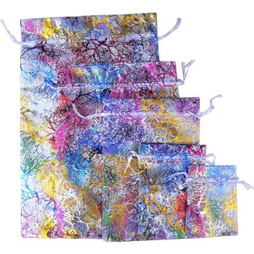 50pcs 7x9cm 9x12cm 10x15cm 13x18cm Favor Wedding Organza Christmas Gift Bags Drawable Packaging Bags & Pouches