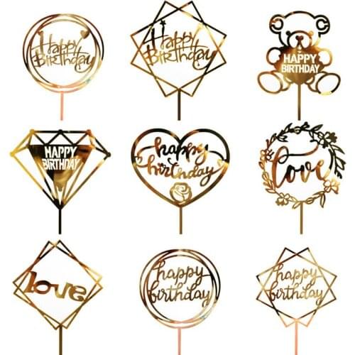 1Pcs Acrylic Double-Sided Mirror Birthday Cake Insert Card Baking Decoration Happy Birthday Cake Card Cake Topper Party Tools