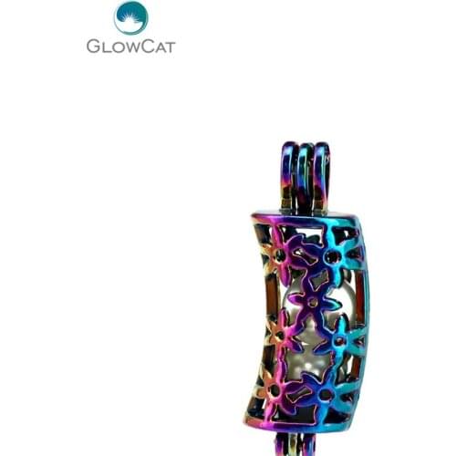 C212 5pcs/lot Rainbow Color 32mm Hollow Flower Tube Cage Pendant Pearl Locket Fairytale Party Essential Oil Diffuser