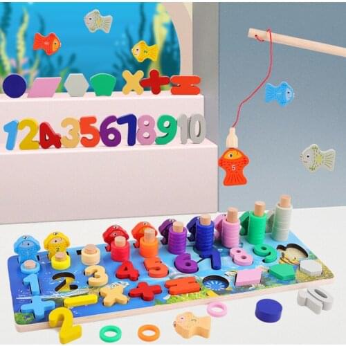 Childrens Wooden Learning Counting Montessori Pairing Numbers Shapes Pairing Early Education Teaching Aids Math Fishing Toys