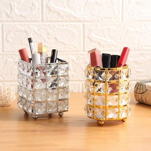Fashion Creative European Crystal Women Makeup Brush Tools Holder Cosmetic Storage Boxes Jewelry Container Metal Pencil Case New