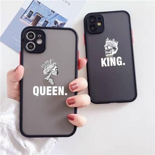 JAMULAR Cartoon King Queen Couple Phone Case For iPhone 12 Pro MAX 11 XS 7 XR X SE20 8 6 Plus Skull Hard Cover Clear Matte Shell
