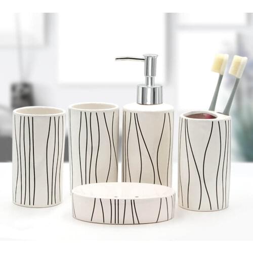Ceramic Bathroom Set Five-piece Wash Set European-style Simple Bathroom Supplies Kit Soap Dish Soap Dispenser Brush Holder