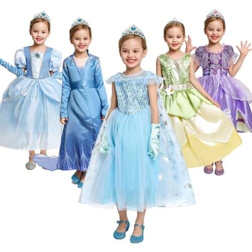 VOGUEON New Girls Elsa Dress Kids Cosplay Snow Queen 2 Elza Costume Children Fancy Disguise Anna Birthday Party Princess Dresses
