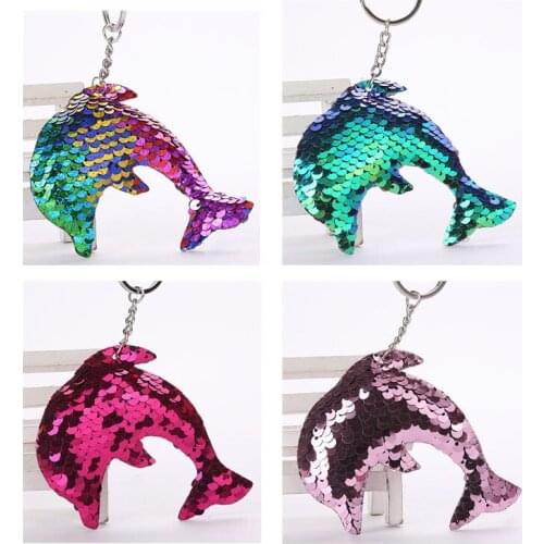 Creative Reflective Dolphin Animal Keychain Colorful Fishtail Bag Car Key Pendant Jewelry
