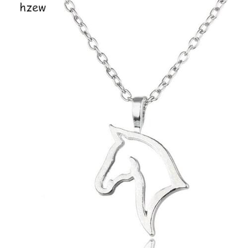 Hzew cute animal retro personality pendant necklace hollow out horse Metal Necklace