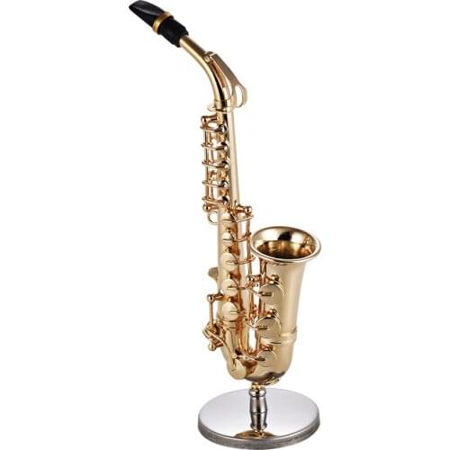 Mini Alto Saxophone Model Desktop Brass Sax Model Musical Instrument Decoration Ornaments Musical Gift with Delicate Box