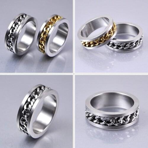 2018 FASHION! Gold Silver 2 Colors Chain Rotation Men Ring Stainless Steel Male Finger Ring Fine Jewelry