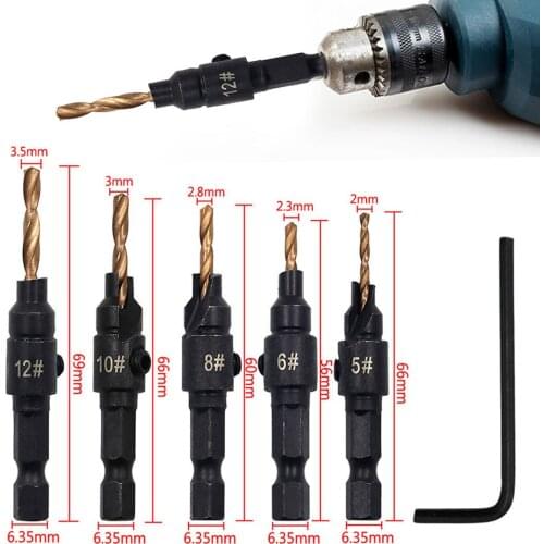 Hex Shank Quick Change Woodworking Tools Countersink Drill Bit Set Pilot Holes Screwdriver Carpentry Reamer Chamfer With Wrench