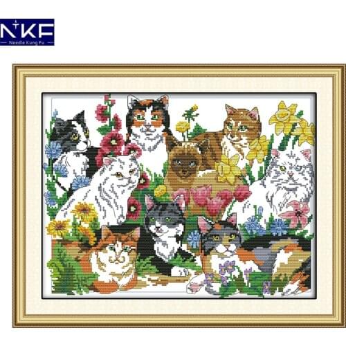 NKF Cohesion Cat Pattern Chinese Painting Counted or Stamped 11CT14CT DIY Handmade Crafts Cross Stitch Embroidery Needlework Set