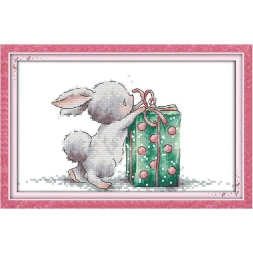 Bunnys Gift Counted Cross Stitch Kit Patterns 11CT 14CT Printed Stamped Fabric Home Decor Art Sewing Embroidery Needlework Sets