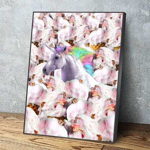 Wall Art Home Decor Hd Unicorn White Colorful Hair Print Modular Cute Picture Posters Canvas Painting For Bedroom Artwork Frame