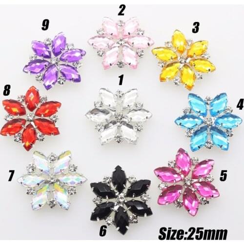 New 2018 10pcs/set 25mm Floral Acrylic Flatback Rhinestone Buttons Wedding Invitation Card Dexoration Shiny Buckle Accessories