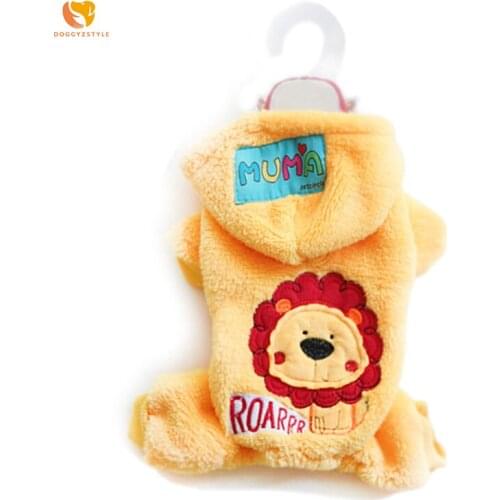 Pet Dog Jumpsuit Dog Four Legs Clothes Autumn Winter Cat Coral Fleece Hooded Yellow Apparel For Small Puppy Yorkshire DOGGYSTYLE