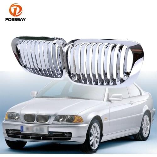 1Pair Car Front Racing Grilles Chrome Silver Grille Car Styling for For BMW 3-Series E46 Cabrio 2000 2001 2002 2003 Pre-facelift