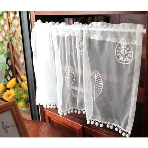 American Leaves Embroidery Half-curtain Coffee Curtain Kitchen Partition White Short Curtain Small Curtain for Cabinet and Door