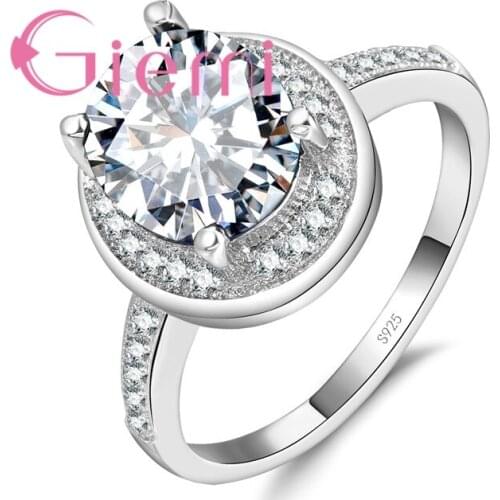 925 Sterling Silver Luxurious Round Crystal Stone Ring for Womens Surprise Birthday Party Gifts Shopping Jewelry