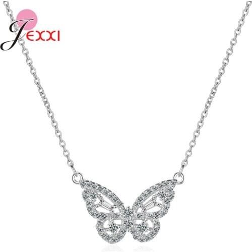 Silver 925 Jewelry Butterfly Pendant Chain Necklace For Women Fine Wedding Engagement Jewelry Accessory Fashion Women Jewelry