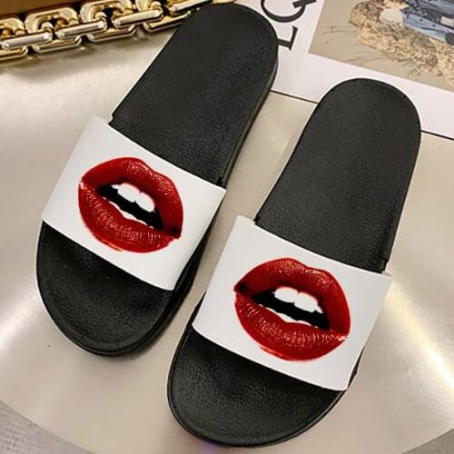 2021 Shoes For Women Sexy red lips trend Summer Slippers Open Toe Flip Flops Indoor Bedroom Home Shoes ladies