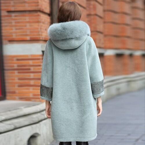 New Wool Real Fur Coat For Women Winter Sheep Jackets And Coats Long Hooded Natural Fox Fur Coat manteau femme