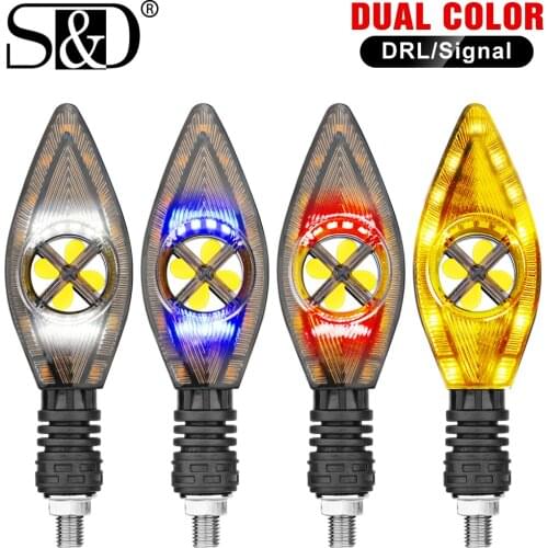 Motorcycle LED Turn Signal Lights DRL,With Dual Color White Red Blue Yellow LED Moto Indicator Flashing Light Blinker Universal