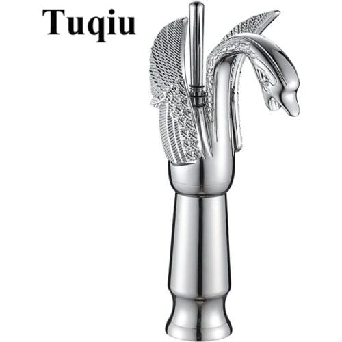 Tall Brass Basin Faucet chrome/gold/black oil brushed/antique Swan Faucet Gold Plated Wash Basin Faucet Hotel Copper Gold Mixer