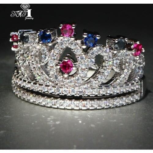 YaYI Jewelry Fashion Princess Cut 5.3 CT White Zircon Silver Color Engagement Rings wedding crown Rings Party Rings 676