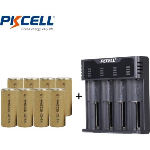 8pcs PKCELL 2200mah 1.2v nicd battery sc rechargeable NI-CD sub c batteries packed battery charger for NIMH/NICD/LI-ion battery