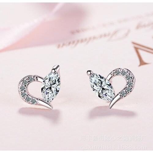 New Simple aaa Zircon Earrings 925 Sterling Silver Jewelry Heart Shape Women Stud Earrings for Wedding Party Gift brincos bijoux