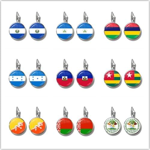 Sardova,Nicaragua,Mauritius,Honduras,Haiti,Togo,Bhutan,Belarus,Belize National Flag French Hooks Glass Earring Jewelry For Women