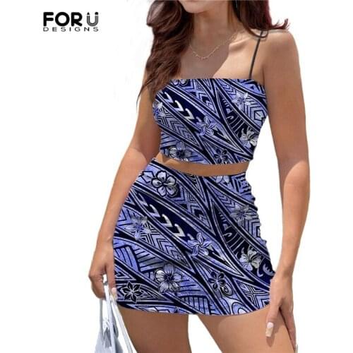 FORUSEDIGNS Womens Two Piece Set Skirt Polynesian Plumeria Flower Stripe Style Printing Cami Tube Top and Mini Skirt Set Jupe
