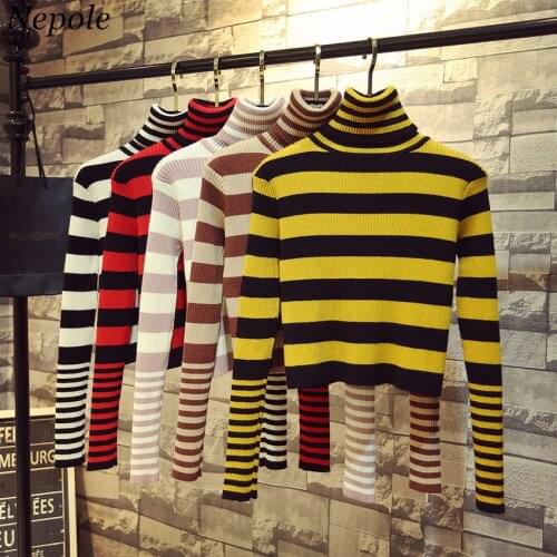 Neploe Turtle Neck Knitted Female Pullover Striped Pattern Women Sweater 2021 Autumn Winter New Casual Slim Sueter Mujer 69247