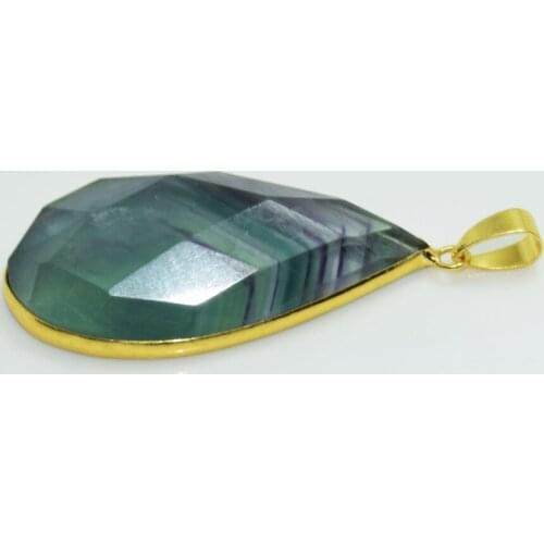 Gold Bezel natural fluorite aura quartz pendant jewelry making female 2020 charm green gem crystal stone girl water drop huge