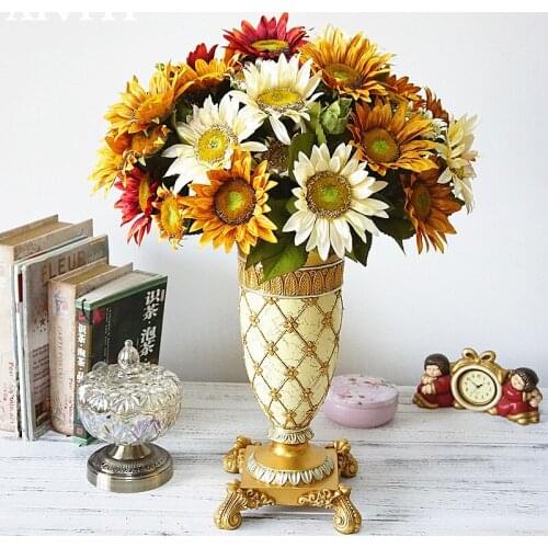 100% High-Q vintage 13heads high simulation oil painting Big bunch sunflower Artificial Silk Flowers Home Christmas DIY Decorati