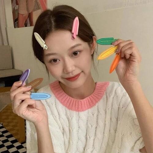 5PCS 2021 Korean Candy Color Geometric Waterdrop Leather Metal Patckwork Makeup Hair Clip for Women Girls Sweet Hair Accessories