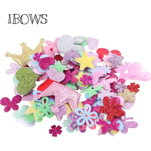 IBOWS 200PCS 10-35mm Mixed Styles Padded Patches Felt Appliques For Wedding Girls Headwear Decorations DIY Crafts Accessories