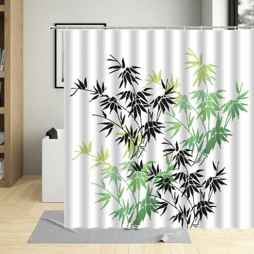 Ink And Wash Bamboo Shower Curtain Chinese Style Painting Art Decorative Cloth Bathroom Home With Hook Waterproof Washable